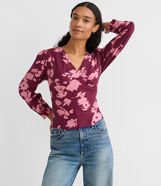 Floral Smocked V-Neck Blouse