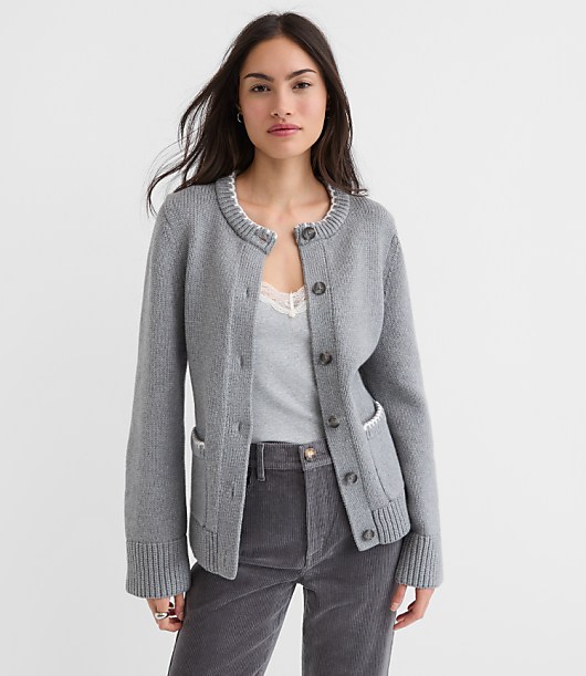 Loft Tipped Waisted Patch Pocket Cardigan