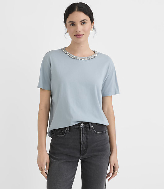 Crystal Beaded Neck Tee