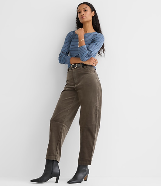 Petite Striped Micro Modal Crew Neck Long Sleeve Tee