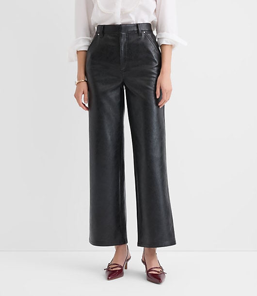Petite Straight Pants in Faux Leather