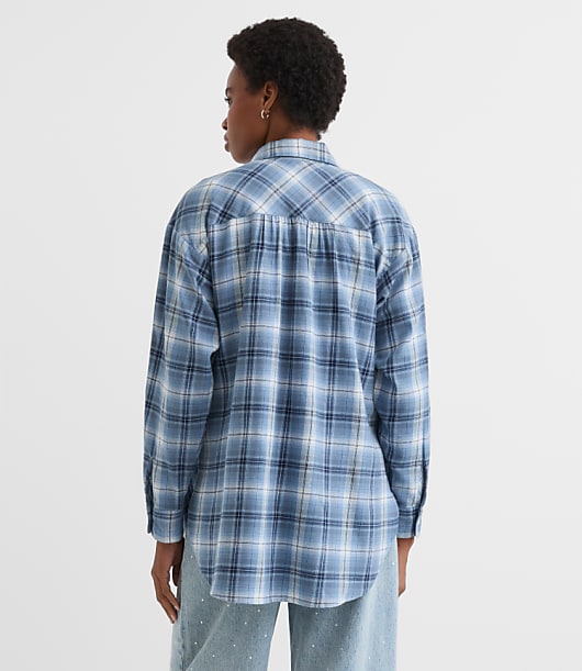 Petite Plaid Flannel Everyday Oversized Tunic Shirt