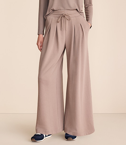 Lou & Grey Cozy Cotton Pleated Wide Leg Pants