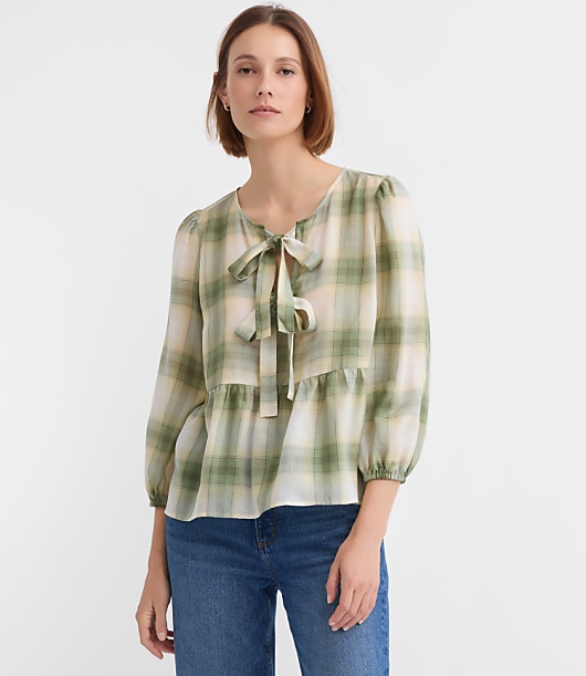 Plaid Bow Peplum Top