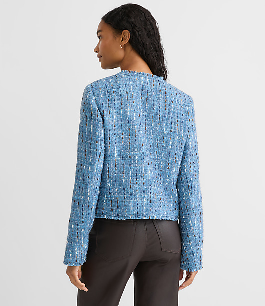 Frayed Tweed Collarless Jacket