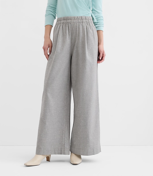 Petite Pleated Pull On Wide Leg Pants in Herringbone