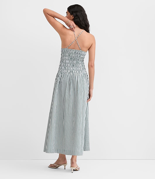 Striped Smocked Halter Midi Dress