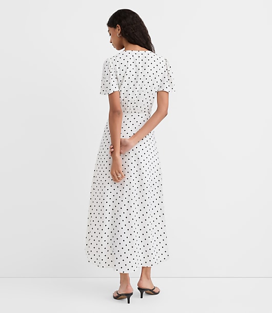 Dotted V-Neck Midi Dress