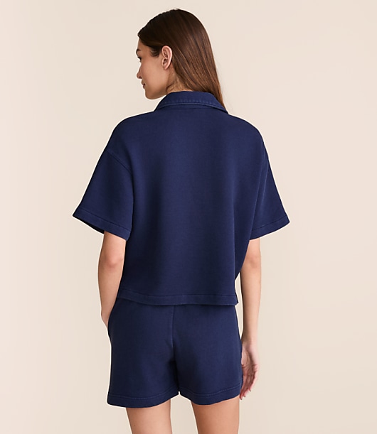 Lou & Grey Denim Washed Terrysoft Polo Top
