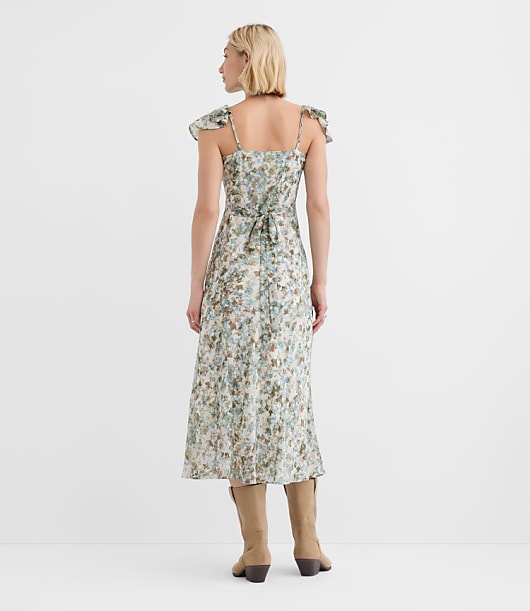 Floral Ruffle Strappy Back Maxi Dress
