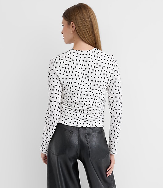 Dot Textured Ruched Square Neck Top