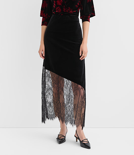 Tall Chantilly Lace Velvet Bias Midi Skirt