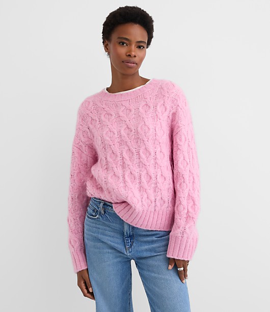 Petite Heathered Fuzzy Cable Sweater