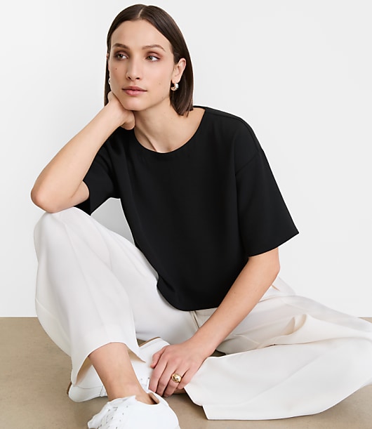 Petite LOFT Versa Crepe Drape Relaxed Tee