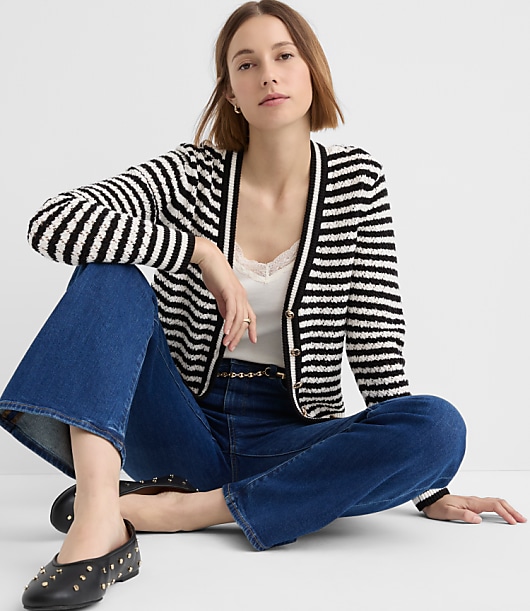 Pointelle Striped Cardigan