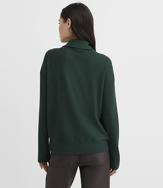 Petite Waffle Collared V-Neck Top