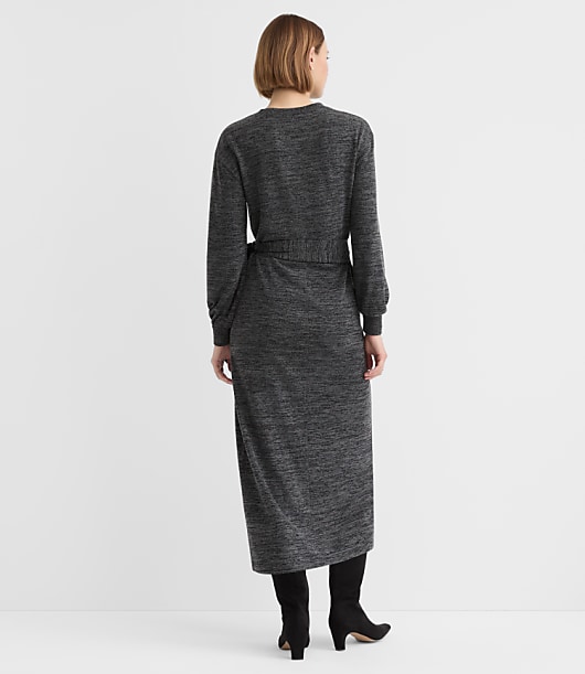 Petite Jersey Side Pleated Midi Wrap Dress