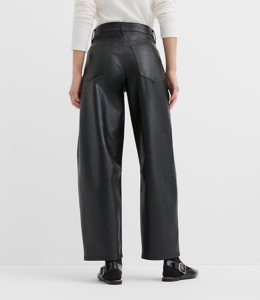 Petite High Rise Horseshoe Seamed Barrel Jeans in Faux Leather