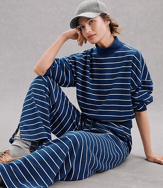 Lou & Grey Striped Cozy Cotton Mock Neck Sweatshirt