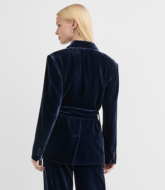 Petite Velvet Belted Modern Blazer