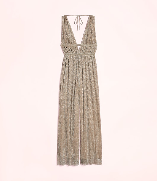 Lately Metallic Pleated Strappy Back Jumpsuit