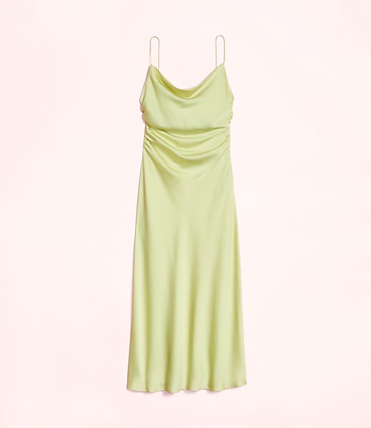 Lately Satin Bias Cowl Neck Gown - Muted Yellow