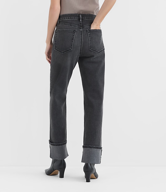 Rivete Cuffed High Rise Straight Jeans in Noir Wash