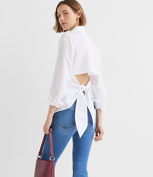 Striped Cutout Tie Back Poplin Shirt