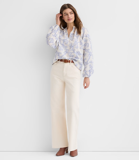Paisley Jacquard Split Neck Blouse