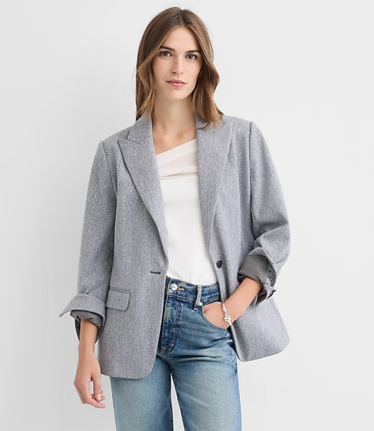 Sparkle Brushed Herringbone Knit Blazer Coat
