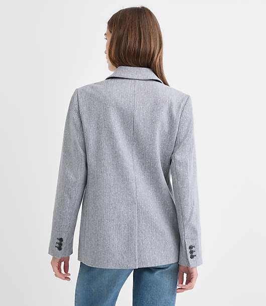 Sparkle Brushed Herringbone Knit Blazer Coat
