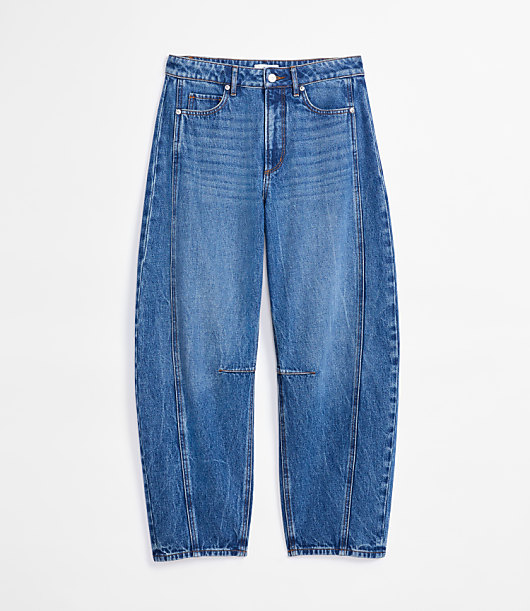 Rivete Petite Seamed High Rise Barrel Jeans in Dark Wash