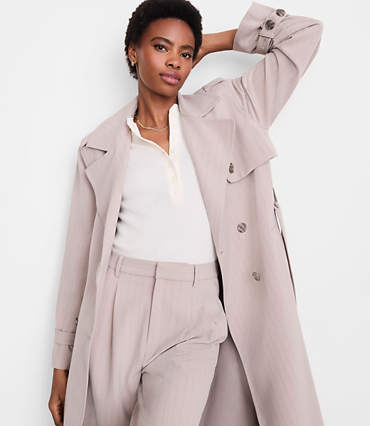 Petite LOFT Versa Seasonless Stretch Trench Coat in Stripe