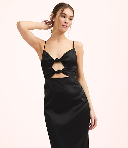 Lately Satin Knotted Cutout Midi Dress