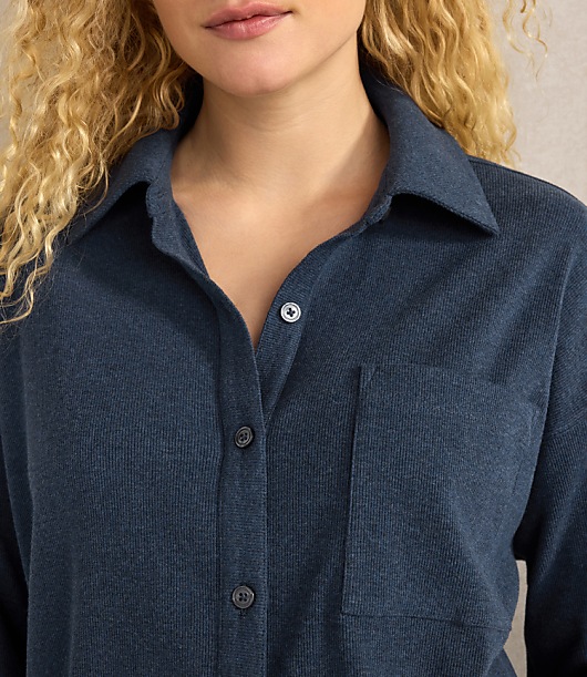 Haven Well Within Organic Cotton Rib Knit Relaxed Button Down Top