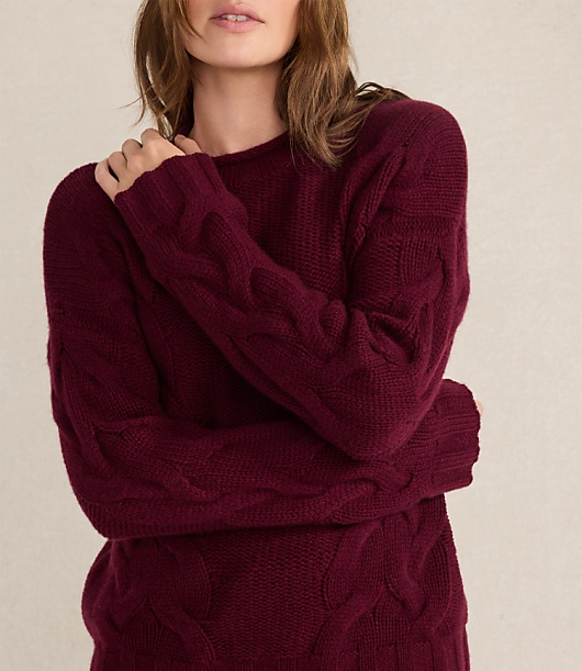 Haven Well Within Cashmere Cable Roll Neck Sweater - Dark Burgundy