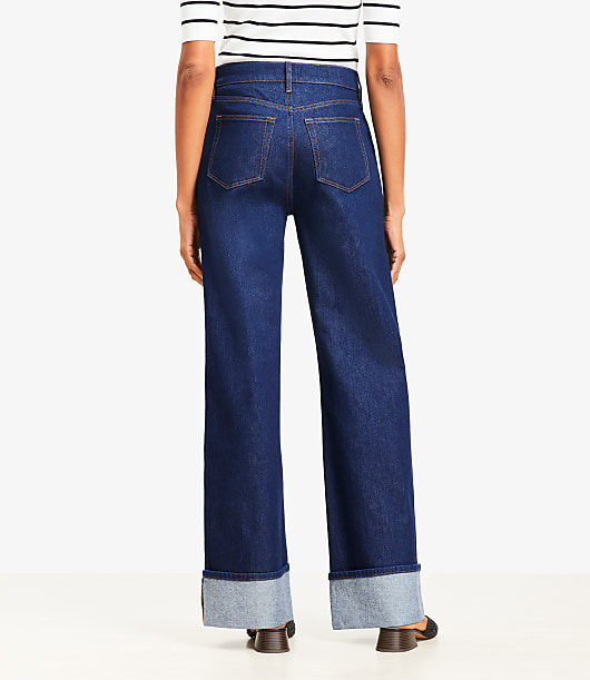 Curvy Cuffed High Rise Wide Leg Jeans in Rinse Wash
