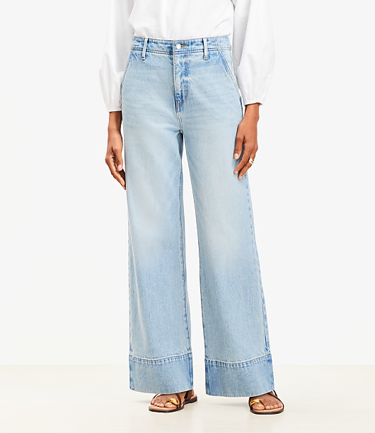 Petite High Rise Wide Leg Jeans in Vintage Light Indigo Wash