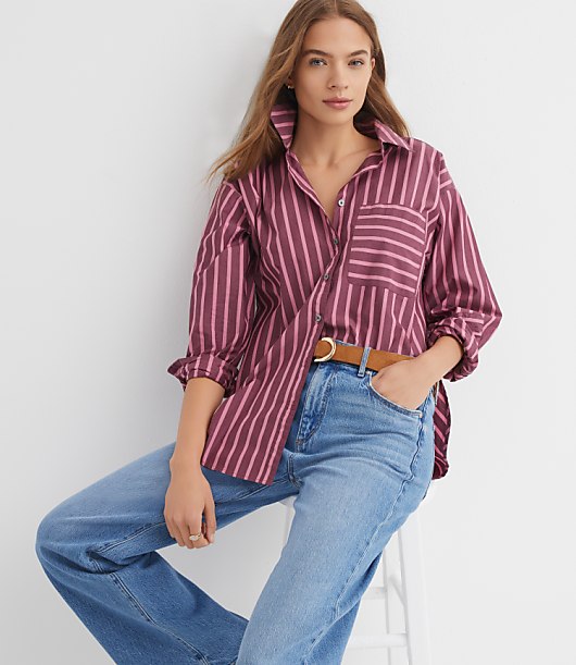 Loft Striped Poplin Everyday Oversized Pocket Shirt