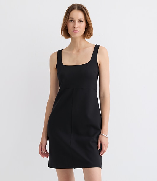 Topstitched Ponte Square Neck Dress