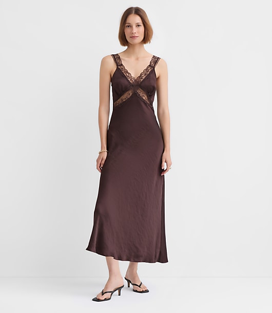 Lace Trim Satin Midi Slip Dress