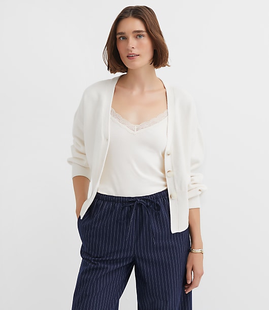 Ribtrim Blouson V-Neck Cardigan