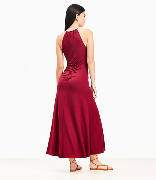 Petite Ruched Midi Halter Dress