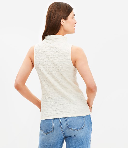 Petite Puckered Mock Neck Top