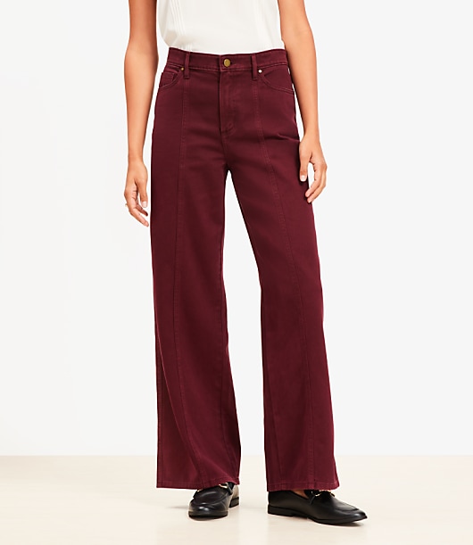 Petite Five Pocket Seamed Wide Leg Pants