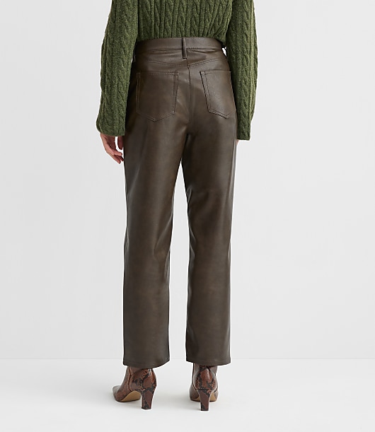 Petite Five Pocket Straight Pants in Faux Leather