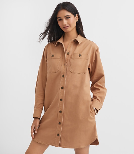 Petite Shirttail Hem Mini Pocket Shirtdress