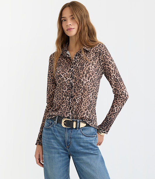 Petite Leopard Print Mesh Shirt