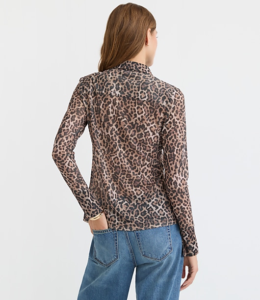 Petite Leopard Print Mesh Shirt