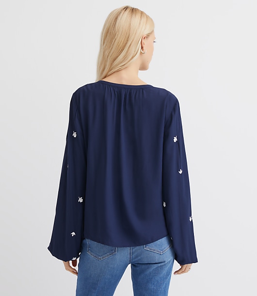 Floral Embroidered Bib Blouse